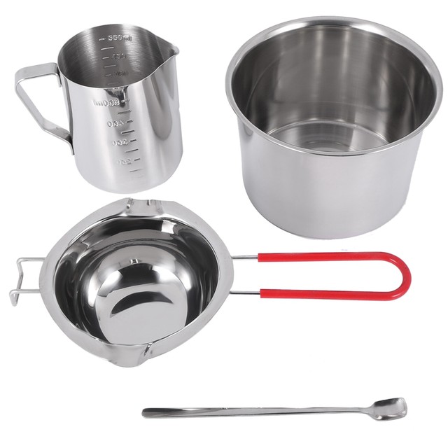 4 Set Stainless Steel Double Boiler Long Handle Wax Melting Pot